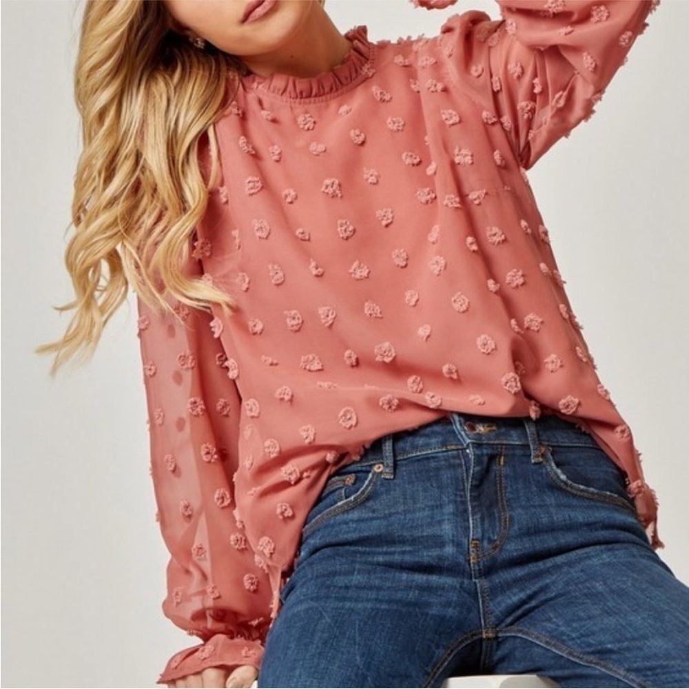 New Boutique Andree by Unit Mauve Pom Pom High Neck Blouse
